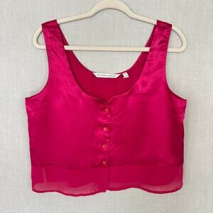 Victoria’s Secret Satin Chiffon Crop Top Pink Button Front Size Medium 90s Y2k
